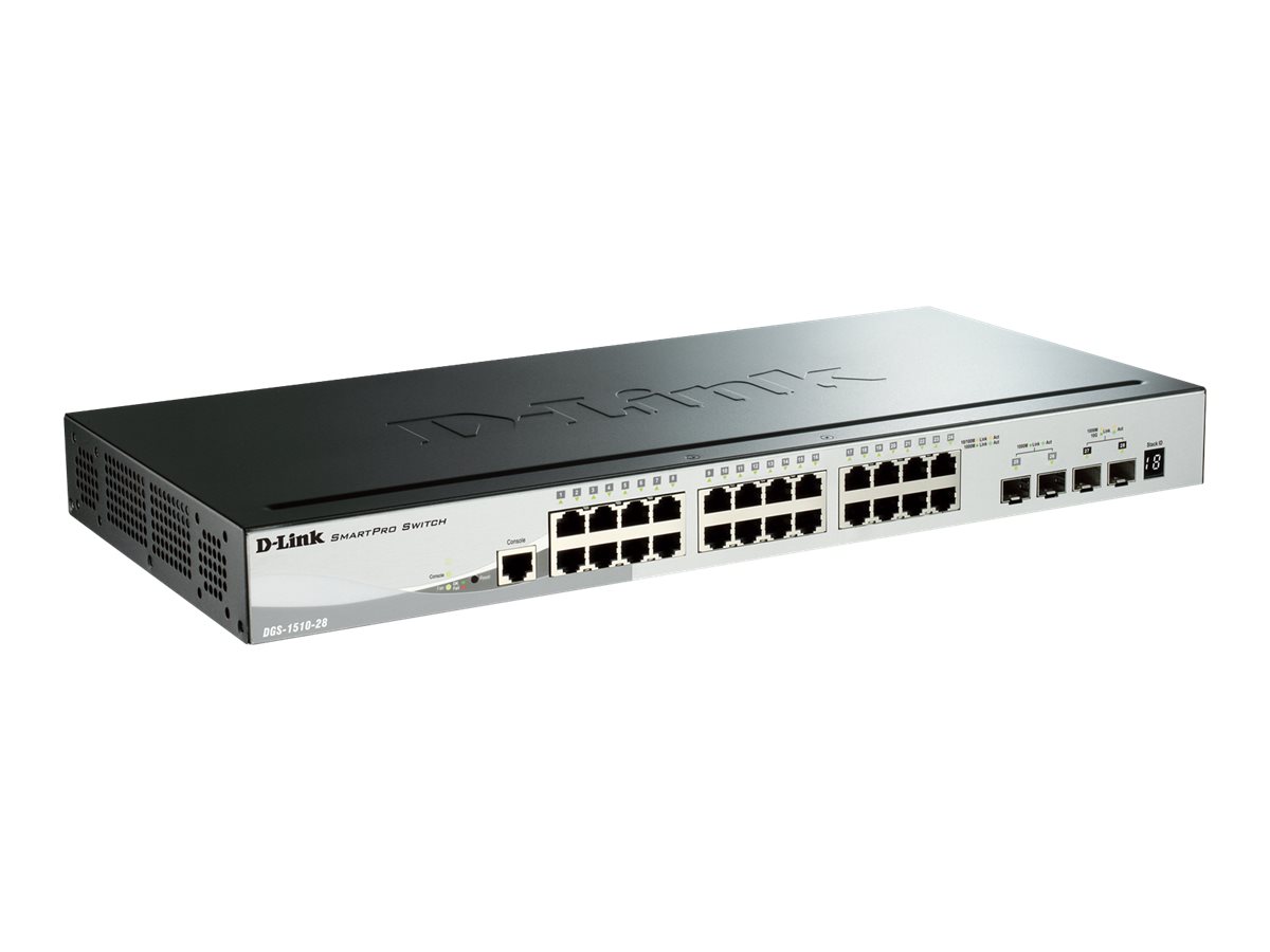 D-Link SmartPro DGS-1510-28X - Switch - L3 - managed - 24 x 10/100/1000 + 4 x 10 Gigabit SFP+ - Desktop, an Rack montierbar